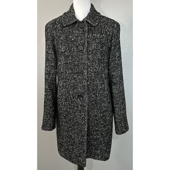 VTG London Fog Women Black Tweed Pea Coat Wool Blend Pockets Lined Jacket Size S - Picture 1 of 8